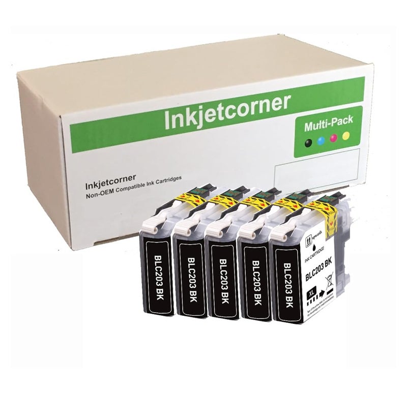 Inkjetcorner Compatible Ink Cartridges Replacement for LC203 LC203XL for use with MFC-J460DW MFC-J480DW MFC-J485DW MFC-J680DW MFC-J880DW MFC-J885DW (Black, 5-Pack)
